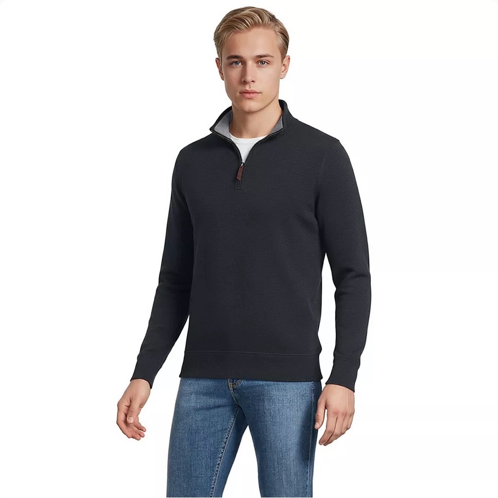 Land's End Bedford Rib Quarter Zip Pullover Sweater Dark Charcoal Heather XXL